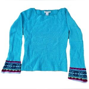 Free People Ribbed Bell Sleeve Sweater with Patterned Cuffs Size L